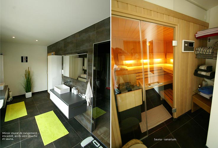 Image 13 : Miroir mural de rangement, accès vers douche et sauna